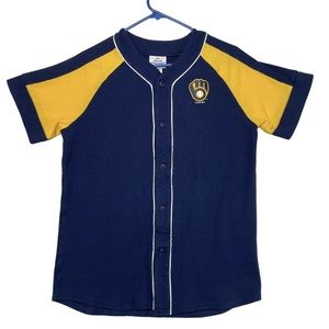 Milwaukee Brewers Youth Large Button Down Jersey Style Shirt